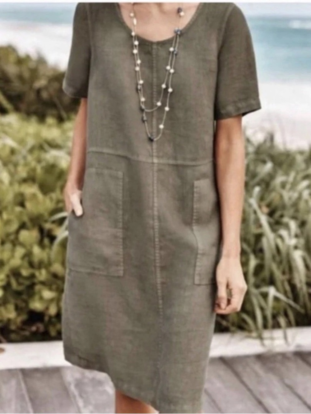 J. Jill Pure Jill Garment Dyed Linen Shift Dress Taupe Lagenlook Size Small